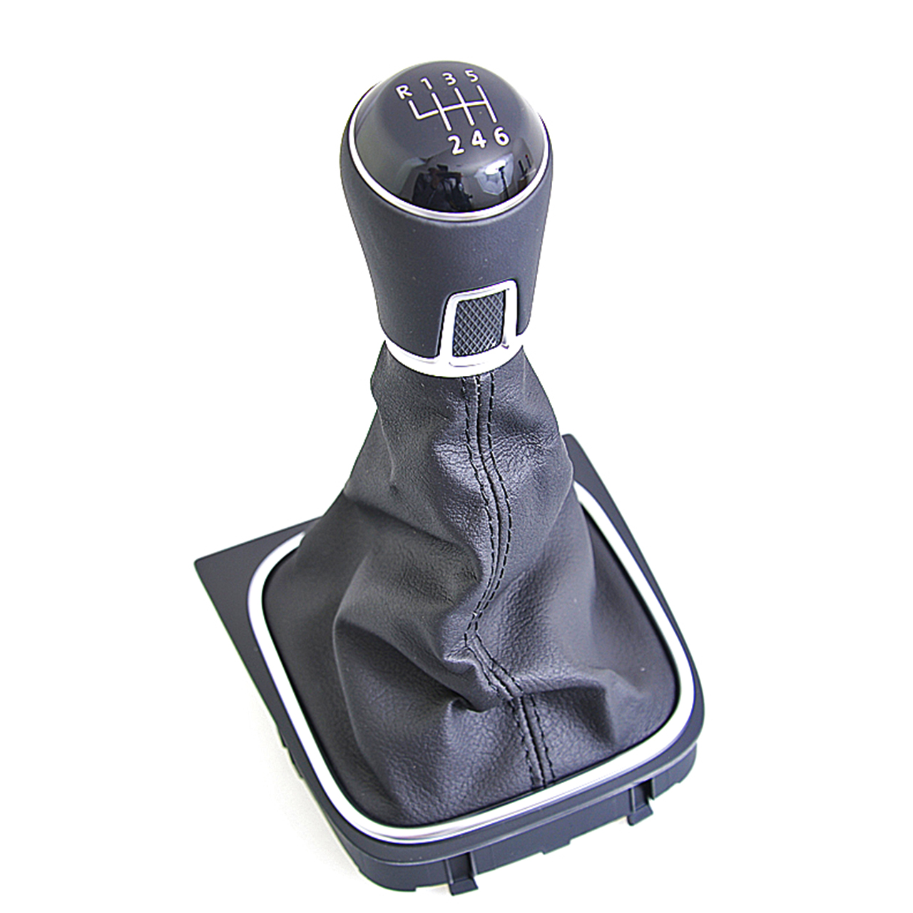 Schalthebelknopf (Leder) mit Schalthebelverkleidung (Kunstleder) schwarz 5K0711113S IRF